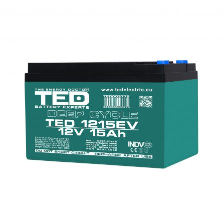 Acumulatori - Acumulator AGM VRLA 12V 15Ah Deep Cycle Dimensiuni 151 x 99 x 103 mm Pentru Vehicule Electrice M5 - TED003775
