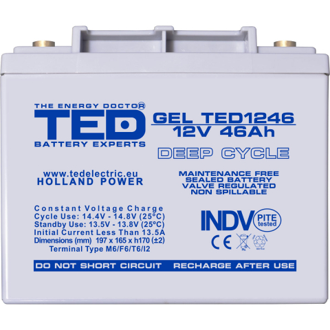 Acumulator GEL 12V 46Ah Deep Cycle, fara mentenanta, M6, pentru sisteme solare, rulota, cabana si aplicatii off-grid [3]