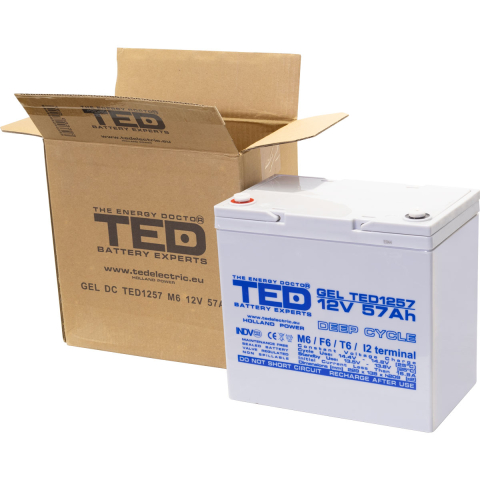 Acumulator gel Deep Cycle Ted Electric 12V 57Ah, terminal M6, fara mentenanta, 229 x 138 x 208 mm [3]