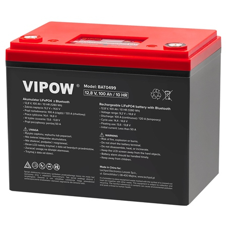 Acumulatori Litiu - Acumulator lifepo4 vipow 12V 100AH, fara mentenanta, 260x215x170 mm