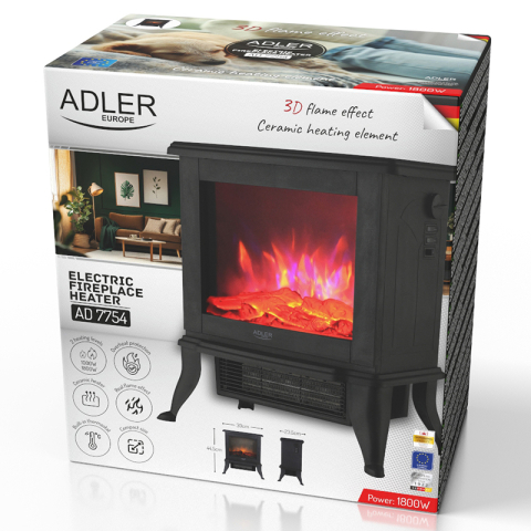 Semineu electric compact 1800W, sticla securizata, ceramica, efect flacara 3D [6]