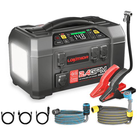 Electronice - Booster auto LOKITHOR AW401 5 în 1, 2500 A, cu compresor 150 PSI și spălător cu presiune