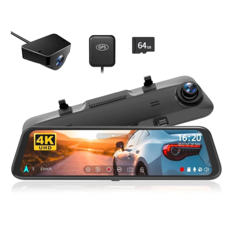 Camere Auto - Camera auto tip oglinda WOLFBOX G850 Pro, 4K + Full HD 1080p, ecran tactil de 12″, Wi-Fi, GPS si card de memorie 64 GB