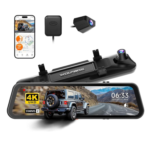 Camere Auto - Camera auto tip oglinda WOLFBOX G900 Pro, 4K + 2.5K, ecran tactil de 12″, Wi-Fi si GPS
