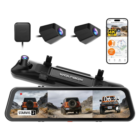 Camere Auto - Camera auto WOLFBOX G900TriPro Bumper, 3 camere, 4K + 2.5K + Full HD, Wi-Fi si GPS, ecran tactil de 12″