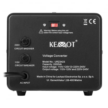 Convertor de tensiune 1600W / 2000VA, 230V–115V Bidirectional, Toroidal, 3 Tipuri de Prize, Kemot [2]