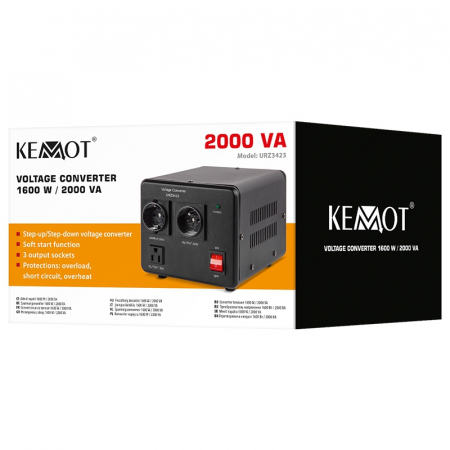 Convertor de tensiune 1600W / 2000VA, 230V–115V Bidirectional, Toroidal, 3 Tipuri de Prize, Kemot [4]