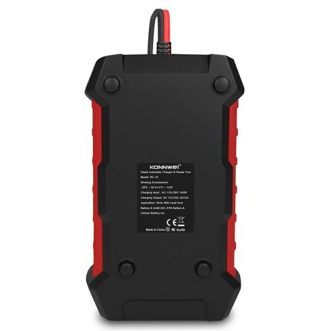 Incarcator inteligent pentru baterii auto Konnwei RC-10, 12V/24V, 5A/10A, Afisaj LCD, Functie Puls Reparare al Bateriei, Compatibil Baterie Li Ion Lifepo4, baterii cu gel, plumb acid, Rosu/Negru [3]