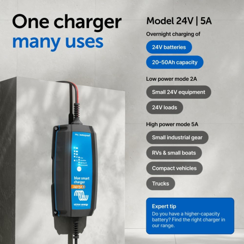 Incarcator redresor inteligent Victron Energy Blue Smart IP65 24V 5A, pentru baterii auto si moto (AGM, Gel, Li-ion, Deep Cycle), functie mentenanta si desulfatare [8]