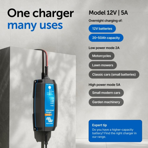 Incarcator redresor inteligent Victron Energy Blue Smart IP65S 12V 5A, cu Bluetooth, pentru baterii auto, moto, AGM, Gel si LifePo4, functie mentenanta si recuperare baterie, DC Connector inclus [7]