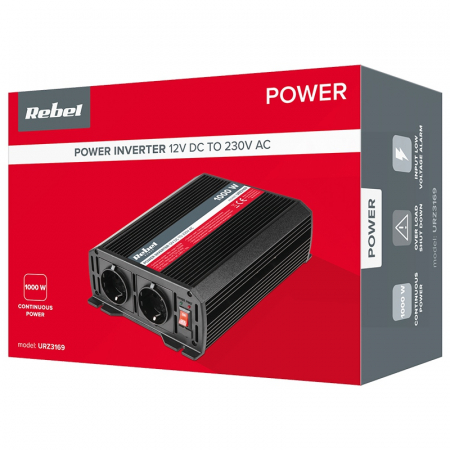 Invertor auto Rebel, 12V la 230V, 1000W, unda sinusoidala modificata, 2 iesiri [4]