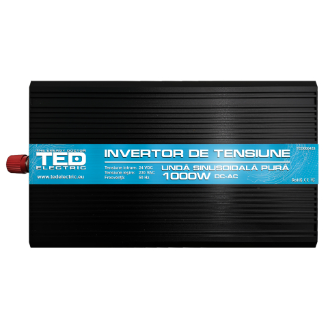 Electronice - Invertor sinus pur 1000W 24V 230V, varf 2000W, pentru auto, panouri solare, rulota, casa si cabana