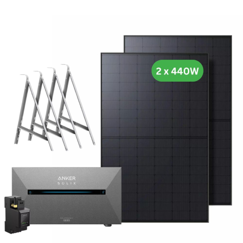 Kituri solare pentru balcon - Kit Centrala fotovoltaica balcon 1.6kWh, Anker SOLIX Solarbank 2 E1600 Pro + panouri 2 x 440W + sistem prindere