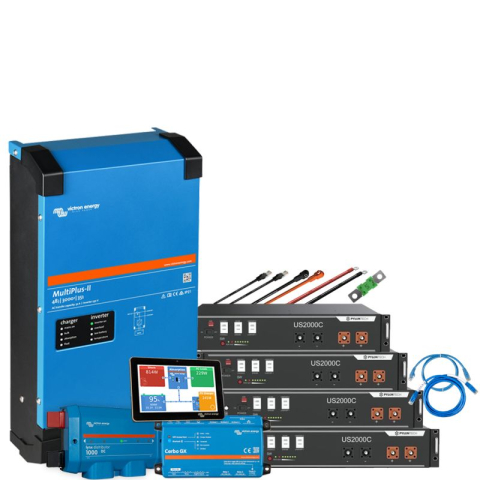 Kituri solare off-grid - Kit fotovoltaic 9.6kWh cu baterie Pylontech LiFePO4 si invertor Victron MultiPlus II 48/3000 Monofazat pentru casa si off-grid