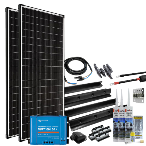 Sisteme fotovoltaice rulota - Kit fotovoltaic pentru rulota 400W, 12V, panouri monocristaline mPremium+ XXL, regulator Victron SmartSolar MPPT 100/30, conectori MC4, protectie IP65