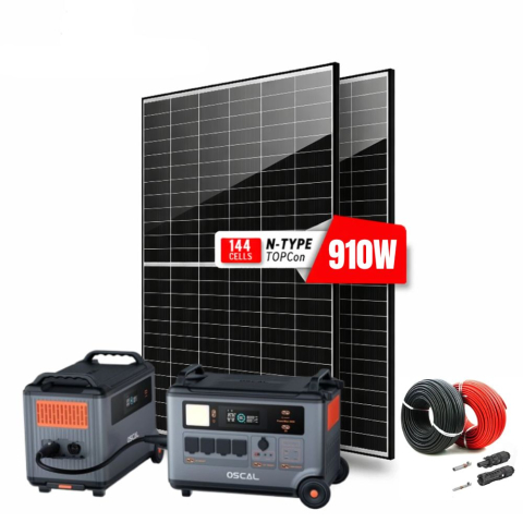 Kituri Generatoare Solare peste 3000W - Kit generator solar Oscal PowerMax 6000 7200Wh 6000W + baterie extensie + 2 × 455W panouri fotovoltaice Canadian Solar + 20m cablu solar