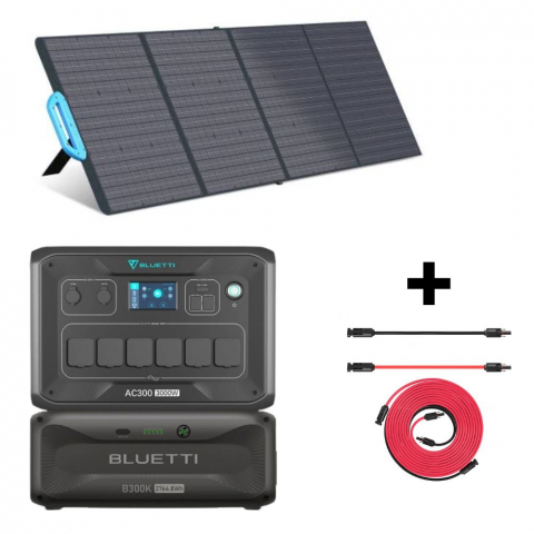 Generatoare Solare - Kit Generator Solar Portabil 3000W 2764.8Wh Bluetti AC300 + B300K + Panou 200W