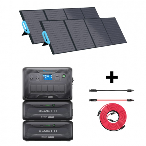 Generatoare Solare - Kit Generator Solar Portabil 3000W 5529.6Wh Bluetti AC300 + B300K + 2X panou 200W