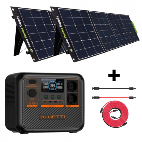 Energie Solara Portabila - Kit Generator Solar Portabil Bluetti AC70P 1000W 864Wh LifePO4 cu 2 x panou 200W