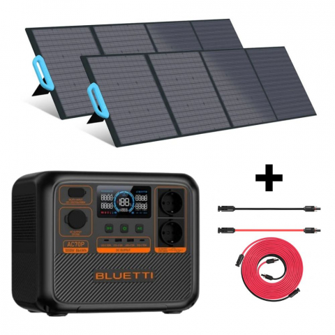Generatoare Solare - Kit Generator Solar Portabil Bluetti AC70P 1000W 864Wh LifePO4 cu 2 x panou 200W