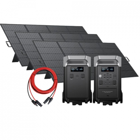 Toate generatoarele solare - Kit generator solar portabil Fossibot F3600 Pro Negru, 3300W, 7680Wh cu panou 3 x 420W + baterie extensie