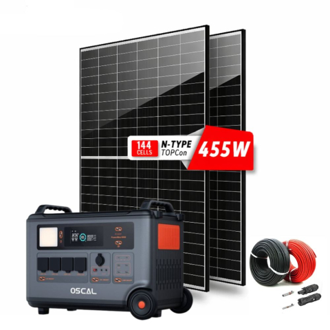 Kituri Generatoare Solare peste 3000W - Kit Generator solar portabil OSCAL PowerMax 6000W 3600Wh + 2 panouri 455W Canadiansolar + 20m cablu
