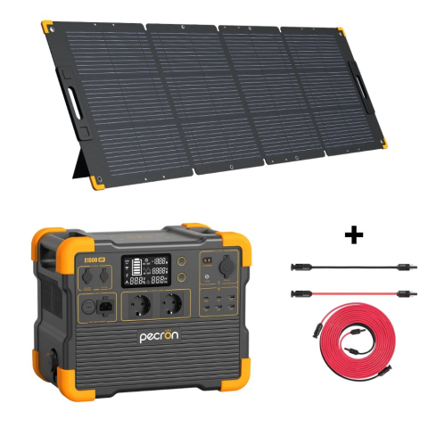 Toate generatoarele solare - Kit generator solar portabil PECRON E1500LFP, 1536Wh, 2200W, 230V, Baterie LiFePO4 cu panou 200W