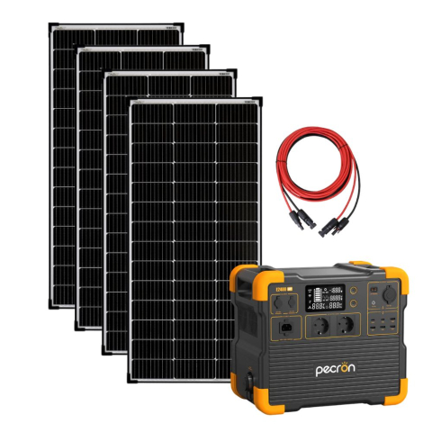 Toate generatoarele solare - Kit generator solar portabil PECRON E2400LFP, 2048Wh, 2400W, 230V, Incarcare super rapida, LiFePO4, Controler MPPT dublu + Panou solar rigid 4 x 150W