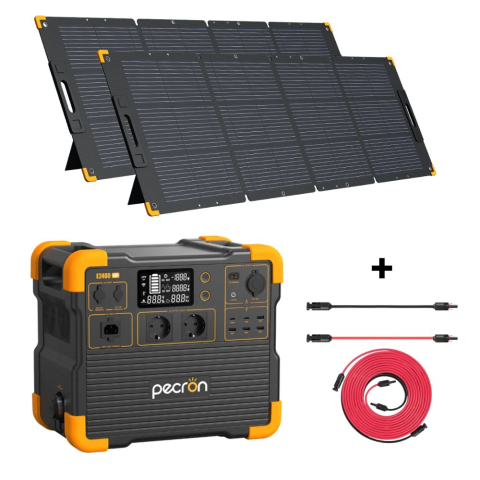 Toate generatoarele solare - Kit generator solar portabil PECRON E2400LFP, 2048Wh, 2400W, 230V, Incarcare super rapida, LiFePO4, Controler MPPT dublu, Protectie BMS + 2 Panouri solare 200W