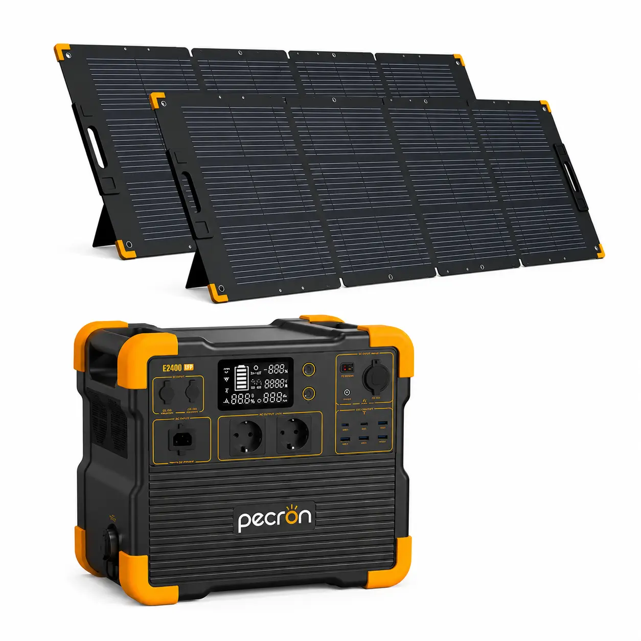 Toate generatoarele solare - Kit generator solar portabil PECRON E2400LFP, 2048Wh, 2400W, 230V, Incarcare super rapida, LiFePO4, Controler MPPT dublu, Protectie BMS + 2 Panouri solare 200W