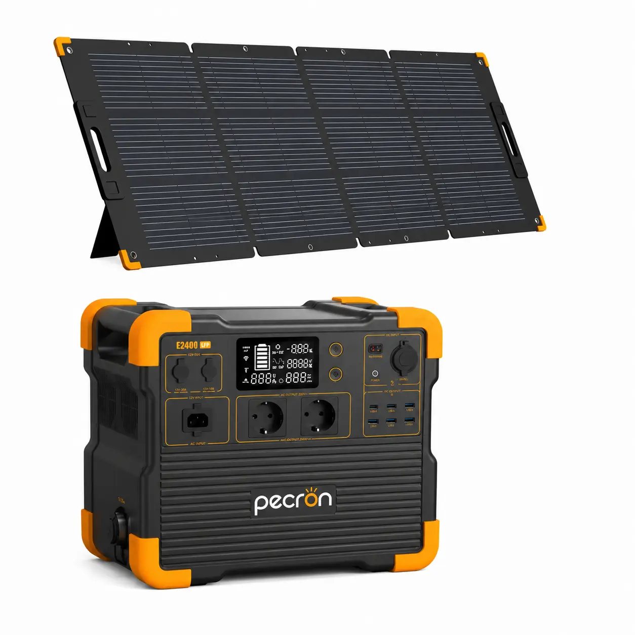 Toate generatoarele solare - Kit generator solar portabil PECRON E2400LFP, 2048Wh, 2400W, 230V, Incarcare super rapida, LiFePO4, Controler MPPT dublu, Protectie BMS + Panou solar 200W