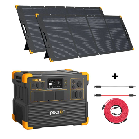 Toate generatoarele solare - Kit generator solar portabil PECRON E3600LFP, 3072Wh 3600W, 230V, afisaj digital, incarcare super rapida 1.5h, baterie LiFePO4, MPPT dual, 14 iesiri + 2 panouri 200W