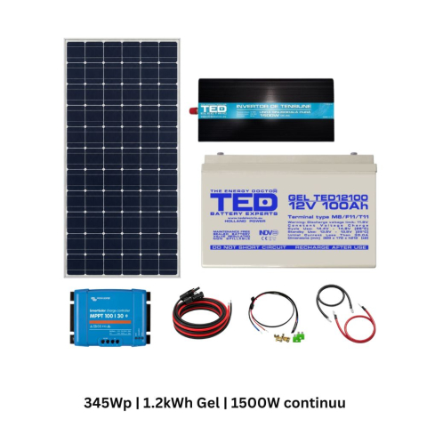 Kit solar off-grid 345W cu baterie GEL 12V 100Ah, MPPT SmartSolar si invertor 1500W sinus pur [0]