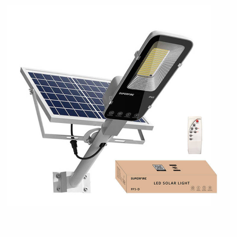 Lampă stradală solară LED Superfire FF5-D, 1400 lm, acumulator 20.000 mAh, panou solar și telecomandă [1]