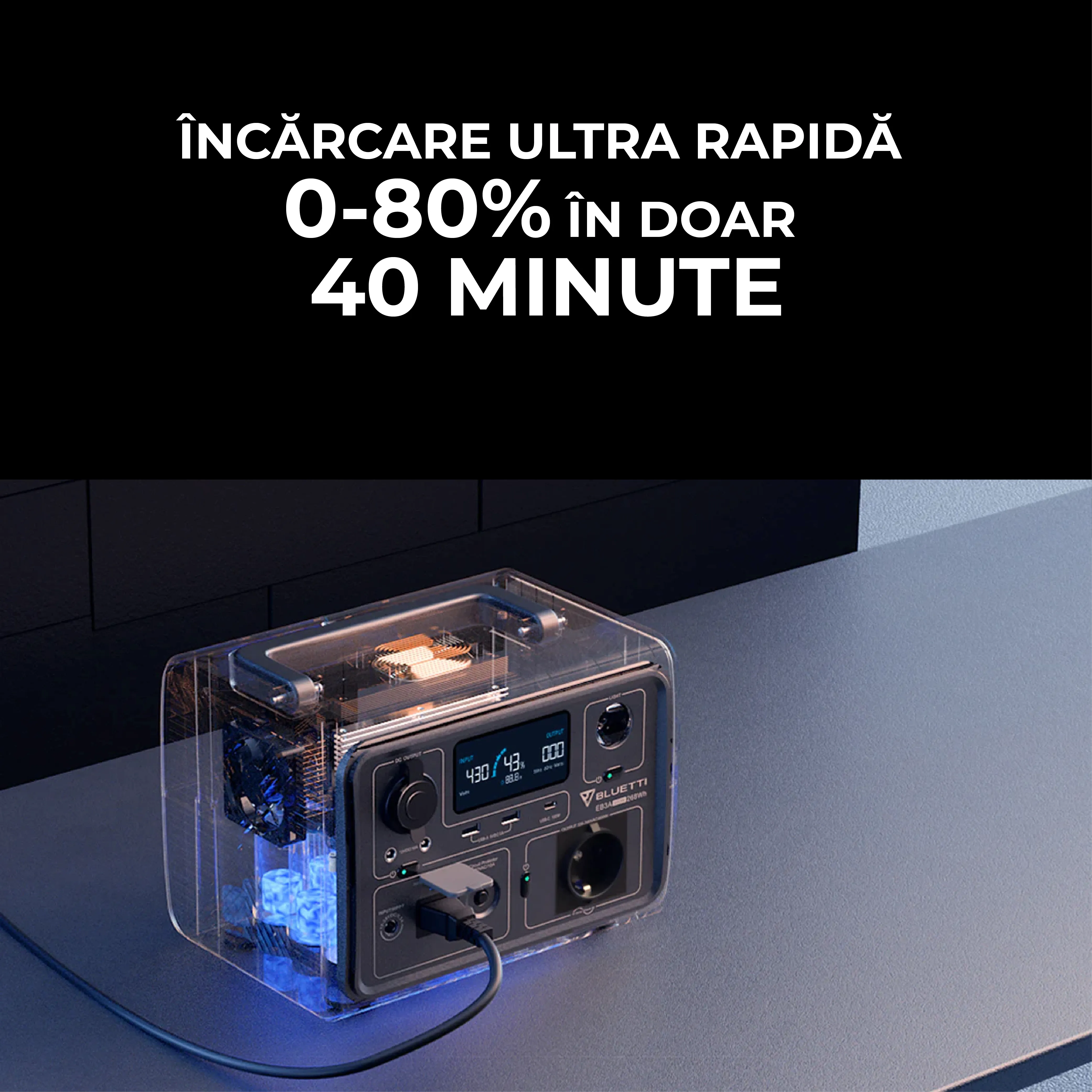 Statie de alimentare portabila Bluetti Poweroak EB3A 600W 268Wh, ecran LCD, 600W, 268,8Wh, LiFePO4, Putere de varf 1200W [7]