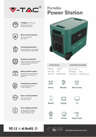 Kit Generator Solar Portabil V-TAC VT-2002 2000W 2016Wh cu panou 2 x 160W [12]