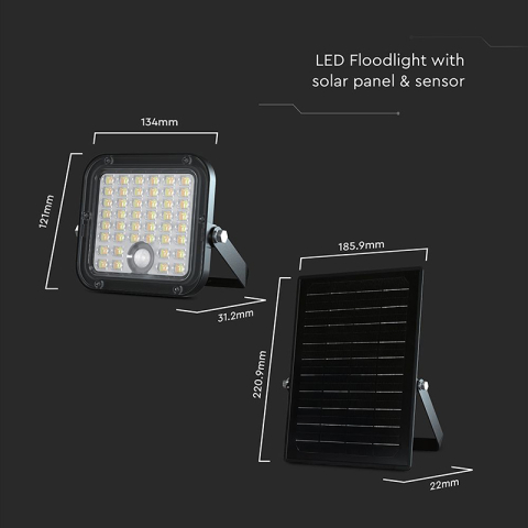 Proiector LED solar 10W 1500lm IP65 cu lumina rece si neutra 4000K + 6000K - Negru [6]