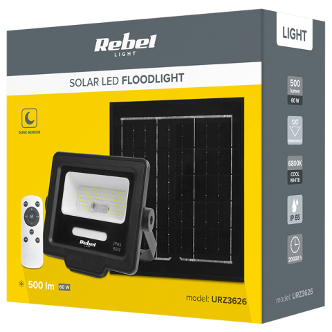 Proiector LED solar 60W 6800K cu panou solar si telecomanda [7]