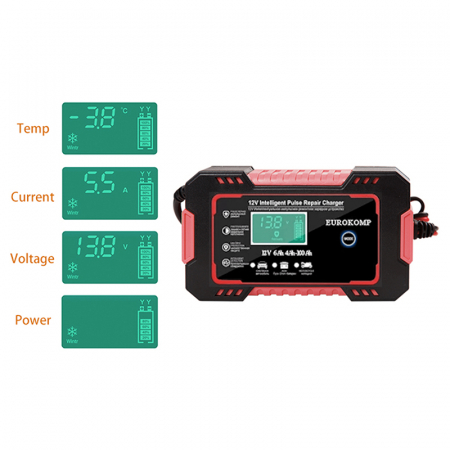 Redresor automat cu microprocesor Eurokomp E6165, 12V 6A, 100W, pentru auto/moto, mod vara/iarna, functie regenerare, LCD, 150 x 85 x 62 mm [3]