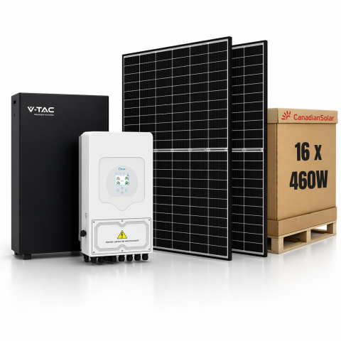 Kituri Solare - Sistem Fotovoltaic 8kW cu Invertor Hibrid Deye, 7.36kWp Panouri Canadian Solar 460W si Baterie V-TAC 16.07kWh