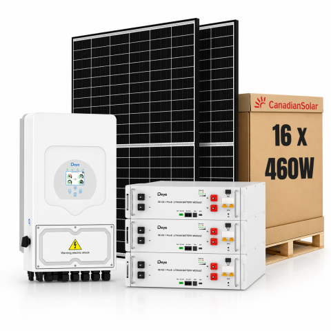 Sisteme fotovoltaice hibrid - Sistem Fotovoltaic 8kW cu Invertor Hibrid Deye, 7.36kWp Panouri Canadian Solar si Baterie 15.36kWh