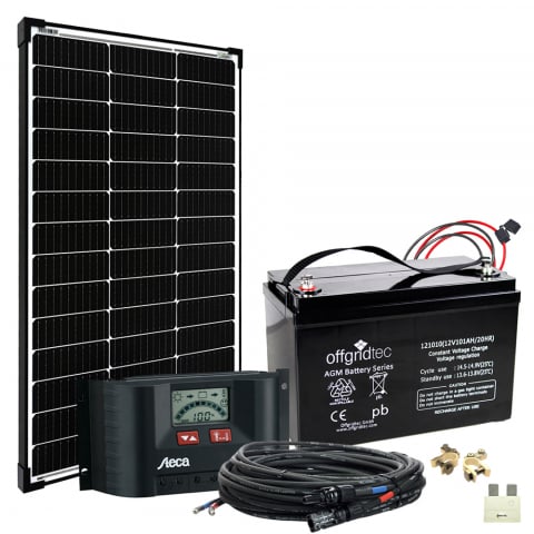 Sisteme fotovoltaice off-grid - Kit fotovoltaic off-grid 100W 12V cu baterie 101Ah