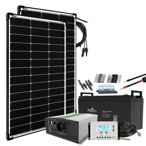 Sisteme fotovoltaice off-grid - Sistem fotovoltaic off-grid 200W 12V cu invertor 1000W, iesire AC 230V