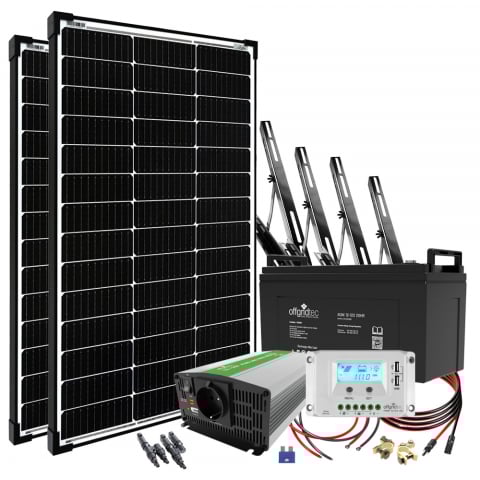 Sisteme fotovoltaice off-grid - Sistem fotovoltaic off-grid 200W cu baterie 122Ah si invertor 500W
