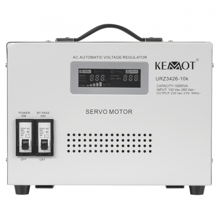 Stabilizator de tensiune automat cu servomotor 10.000VA / 7000W, 130–260V AC, Monofazat, Toroidal, 2 x Schuko, 388 × 302 × 210 mm, Kemot [2]
