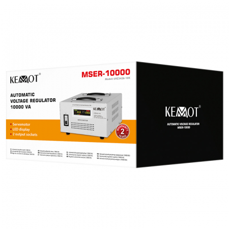 Stabilizator de tensiune automat cu servomotor 10.000VA / 7000W, 130–260V AC, Monofazat, Toroidal, 2 x Schuko, 388 × 302 × 210 mm, Kemot [4]