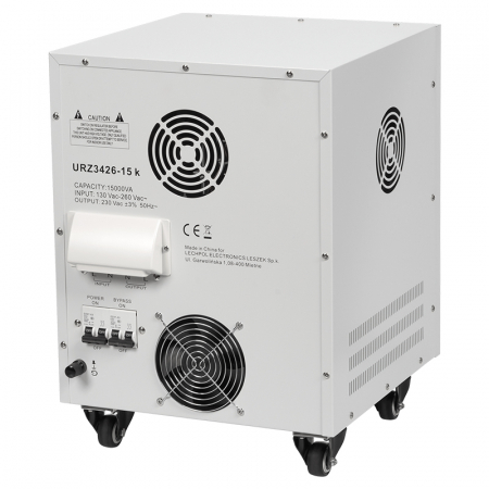 Stabilizator de Tensiune cu Servomotor 15.000VA / 10.500W, Monofazat, 2 Prize Schuko, 140–300V AC, Transformator Toroidal, 370 × 360 × 430 mm [1]