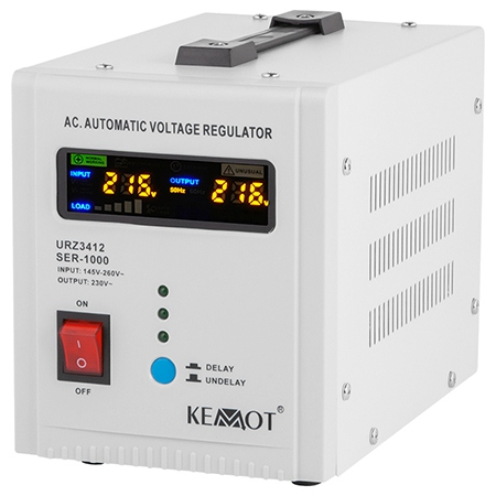 Stabilizatoare Tensiune - Stabilizator de Tensiune Automat 1000VA, Transformator Toroidal, 145–260V AC, 2 x Schuko, Monofazat, Afisaj LED, Kemot