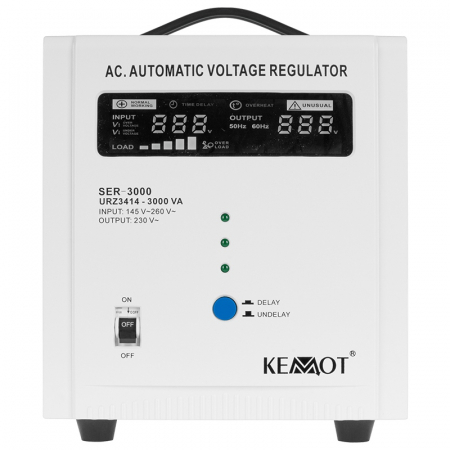Stabilizator de Tensiune Automat 3000VA, 145–260V AC, 2 x Schuko, Monofazat, Kemot [1]