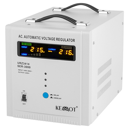 Stabilizatoare Tensiune - Stabilizator de Tensiune Automat 3000VA, 145–260V AC, 2 x Schuko, Monofazat, Kemot